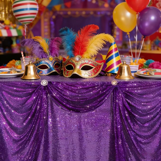 B-COOL Purple Sequin Tablecloth Decorations: Sparkly Mermaid Tablecloths 50x80 Inch Halloween Glitter Table Overlay Bridal Shower Carnival Rectangular Tablecloths