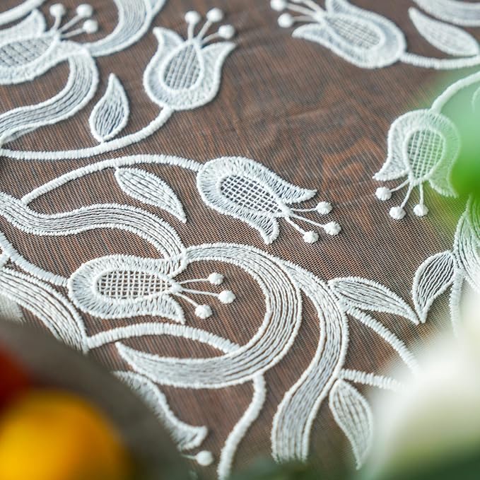 ARTABLE Tablecloth Rectangle Lace Fabric Embroidery Table Cloth Vintage Farmhouse Rustic Table Cover for Home Kitchen Wedding Outdoor Indoor Party Decor (Stone Grey, 60 x 84 Inch)