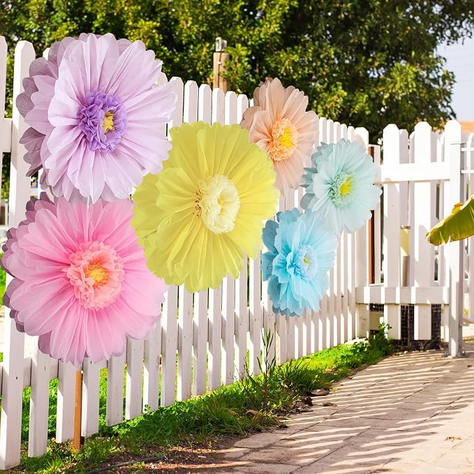 Giegxin 6 Pcs 31.5", 24" Pastel Giant Paper Flower Colorful Large Tissue Paper Flower for Wall Big Pastel Floral Decorations for Wall Wedding Bridal Shower Baby Shower Mexican Fiesta Crepe Birthday