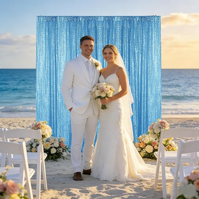 Sugargirl Blue Iridescent Sequin Backdrop Curtain 2 Panels 2FTx8FT Glitter Blue Background Drapes Sparkle Photography Backdrop for Party Wedding Birthday Wall Decoration