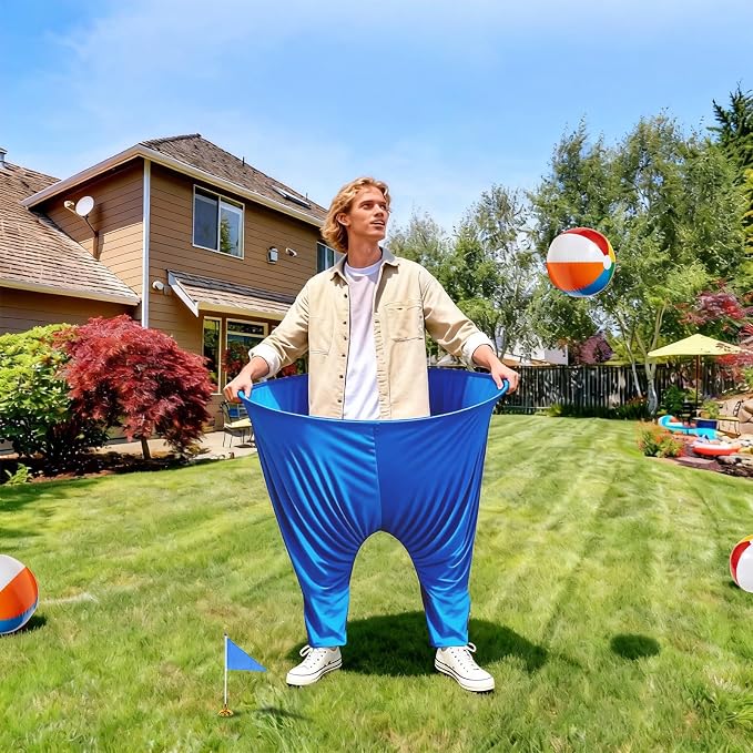 Granny Pants Yard Game Set, Oversized Pants with Bouncy Balls, Pumps & Flags, Giant Outdoor Tossing Games for Adults Family Birthday Backyard Party Team-Building Gatherings