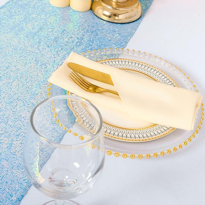 ShinyBeauty Sequin Table Runner 12x108 Inches - Iridescent Aqua Mermaid Party Decor for Baby Showers, Birthdays & Weddings, Glitter Home Decor, Rectangle Tablecloth