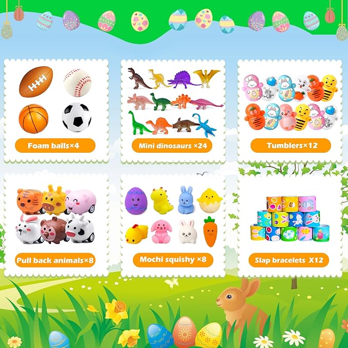 GOAUS Easter Eggs Fillers Party Favors for Kids 220 pcs, Small Toys Prizes with 100 Surprise Eggs for Filling, Goodie Bags Stuffers