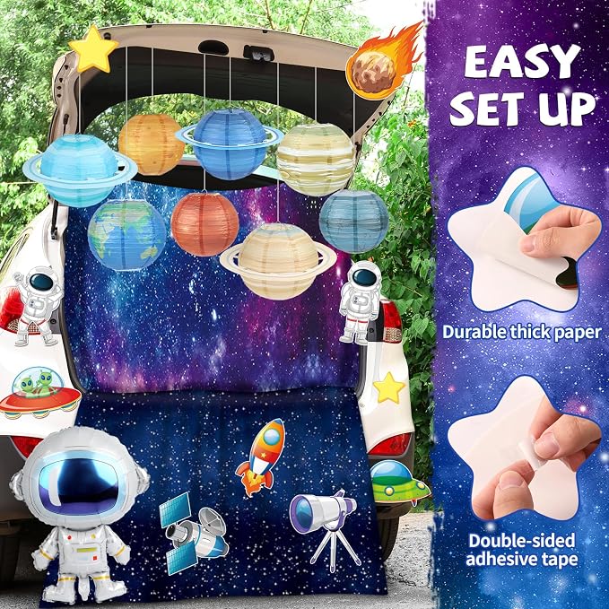Naozinebi Halloween Space Trunk Car Decoration Kit Solar System Decor Star Astronaut Party Supply Halloween Car Outdoor Decor for Church Cars Archway Garage Door Haunted House Decoration
