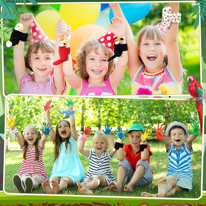 Gemscream 6 Pcs Stuffed Animal Slap Bracelets for Kids, 8 Inch Back to School Small Classroom Prizes Toy, Wrist Snap Bracelets Birthday Gifts for Boys Girls Pet Adoption Party Favors(Bird Theme)