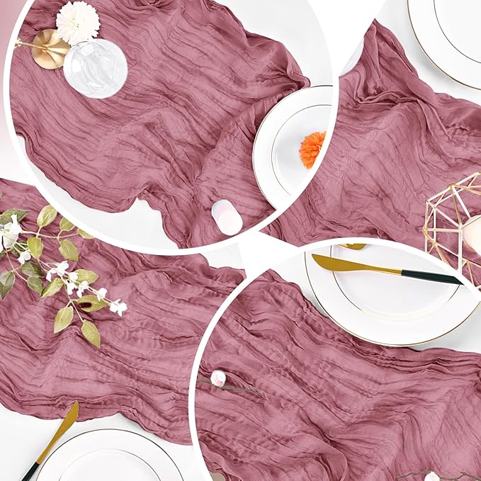 6 Pack Dusty Pink Cheesecloth Table Runner 20 x 120 inch Gauze Table Runners 10 FT Long,Semi Sheer Cheese Cloth Fabric Table Runner Bulk for Wedding,Party,Baby Shower,Bridal Shower Decoration