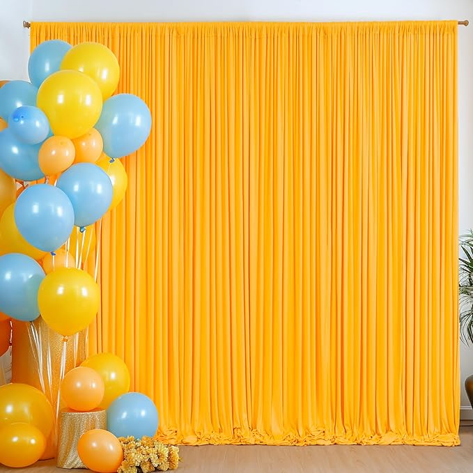 4 Panels Marigold Backdrop Curtain for Parties Wrinkle Free Photo Curtains Backdrop Drapes Fabric Decoration for Wedding Birthday Party Baby Shower 20ft(W) x 10ft(H)