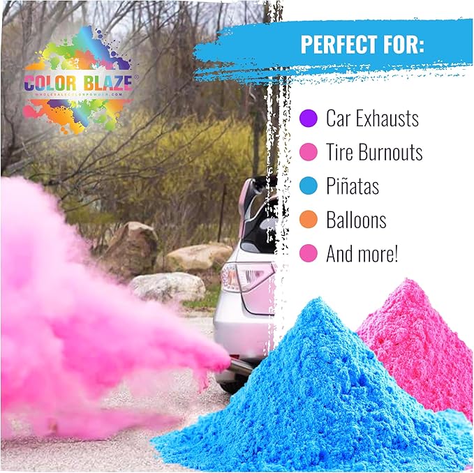 Color Blaze Black-Out Baby Gender Reveal Powder - 2lbs of Colored Powder for Boy or Girl, For Car & Motorcycle Burnout, Toss, Photoshoot, Reveal Party & Festival - 2 Pack of 1 lb - Pink & Blue