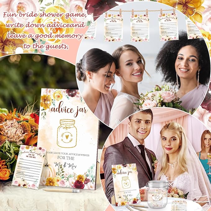 Jetec 74 Pcs Advice and Wishes for the Mr and Mrs 60 Pcs Wedding Advice Cards Advice and Wishes Jar Box Bridal Shower Advice and Wishes Cards for Bride and Groom Bridal Shower Decor(Fall in Love)