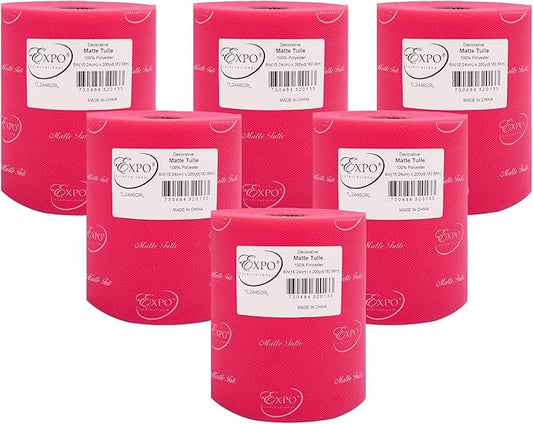 Expo International Decorative Matte Tulle, Roll/Spool of 6” X 200 Yards, Lightweight Polyester Tulle Fabric for Tutus, Costumes, and Party Decorations, Washable, Easy-to-Use, Pack of 6, Coral