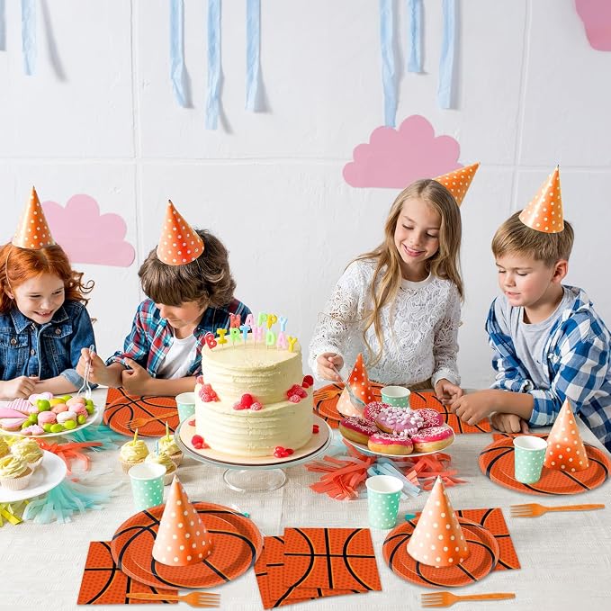 ZOIIWA 200 PCS Basketball Birthday Tableware Disposable Basketball Plates Napkins Party Supplies Sports Theme Dinnerware Set Basketballs Team Baby Shower Party Decoration Serve 50 guest