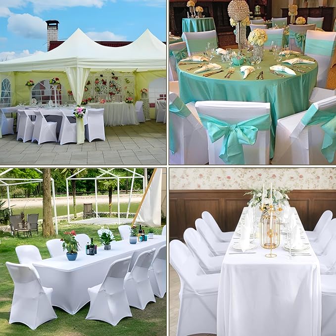 Folding Chair Covers White Stretch Spandex Chair Covers Upgraded Universal Washable Fitted Chair Slipcovers Protector for Party, Wedding, Holidays, Banquet, Celebration (White)
