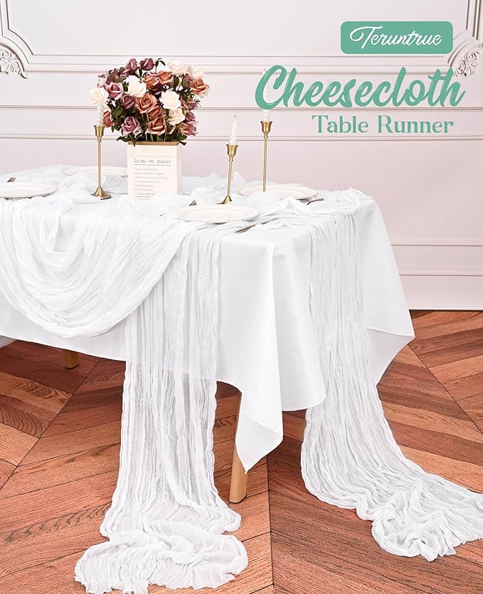 20 Pack White Table Runner 10FT Long Cheesecloth Table Runner Cheese Cloth Gauze for Wedding Party Birthday Decoration-White