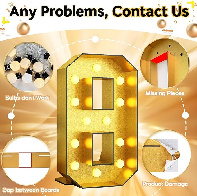 Light Up Numbers 18, 4FT Light Up Numbers 18 Marquee Gold Large Light Up Numbers Mosaic Numbers for 18th 81st Birthday, Giant Light Up Number 4 Feet DIY Frame Pre-Cut Foam Board Kit for Anniversary
