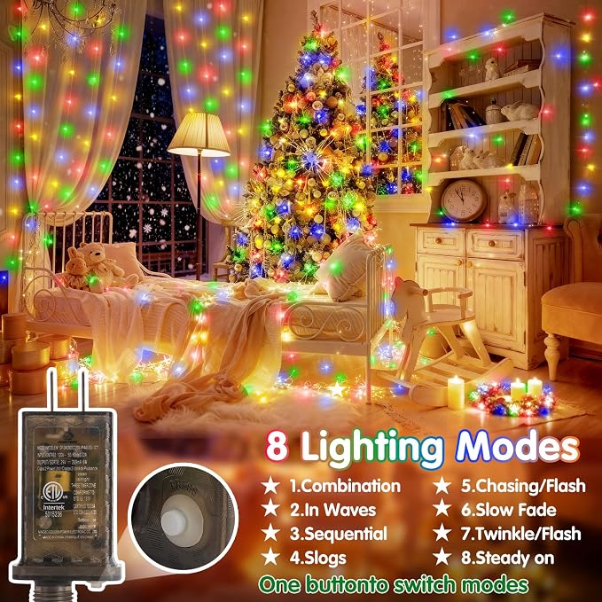 KNONEW 400FT Outdoor Christmas Fairy Lights Plug in,1200 LED String Lights Outdoor Waterproof 8 Modes Memory Times for Wedding Bedroom Walls Garden Trees Decoration