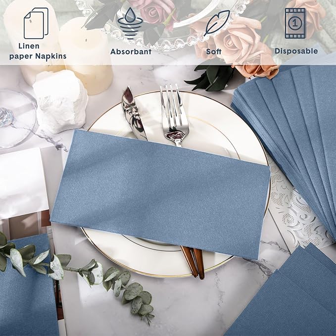 Jeyiour 150 Pcs Dusty Blue Dinner Napkins Boho Disposable Guest Towels 16 x 16 Inch Paper Hand Towels for Bathroom Decorative Wedding Napkins for Bridal Baby Shower Kitchen Party Event