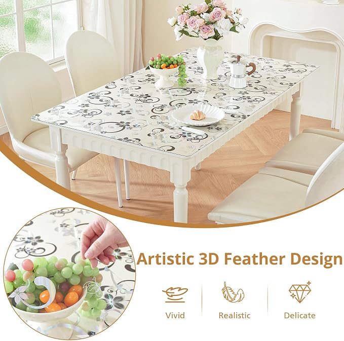 LovePads Floral Clear Table Cover Protector - 40 x 66 Inch Thick Plastic Table Cloth, Waterproof PVC Desk Mat for Dining Room Table, Wood Furniture Topper, Anti-Scratch Desk Pad for Kids Writing,