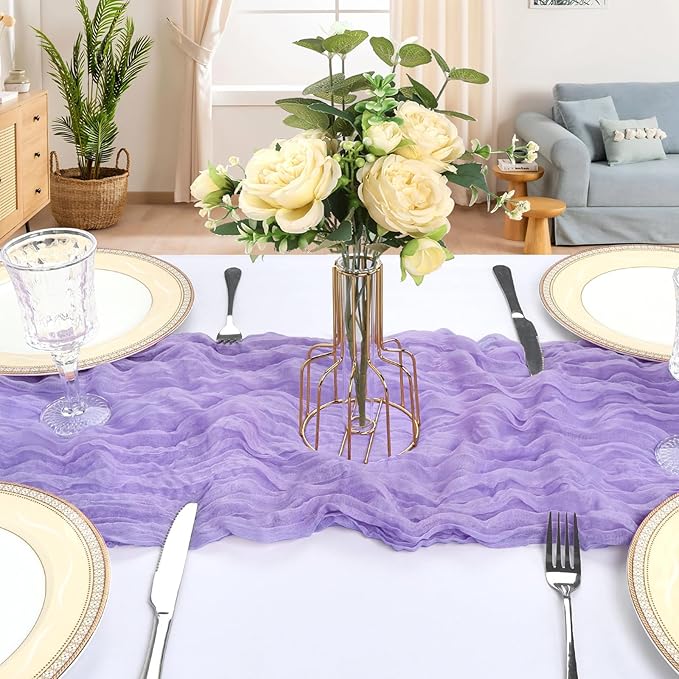 12 Pack 10FT Lavender Purple Cheesecloth Table Runner 120 Inch Gauze Rustic Boho Spring Cheese Cloth Table Runner Sheer Fabric Decorations for Holiday Party Wedding Banquet Bridal Baby Shower Décor