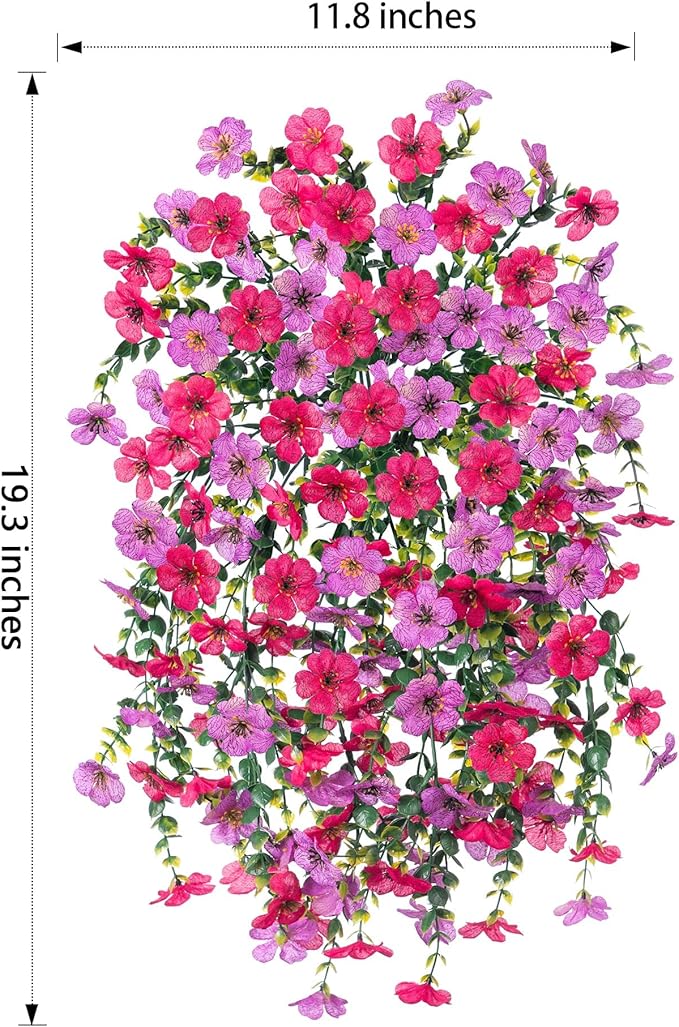 HyeFlora 2Pcs Artificial Flowers for Outdoors, Summer Fake Hanging Floral Decoration, Purple and Hotpink Lifelike Plants, UV & Fading Resistant Silk Flower for Enterwa Patio Balcony Front Yard