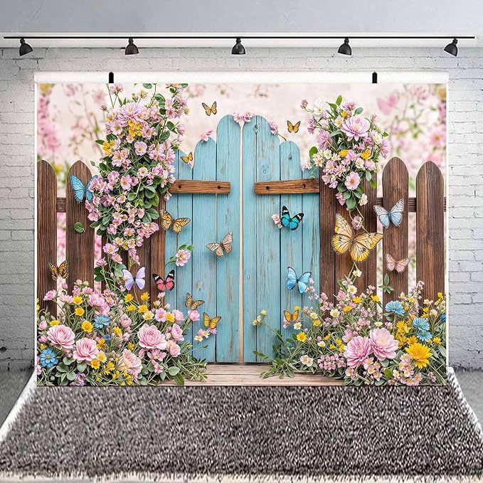 15x10ft Butterfly Floral Backdrop for Photography Spring Butterfly Flowers Girls Birthday Party Decorations Background Wedding Baby Shower Party Cake Table Decor Photo Booth Props