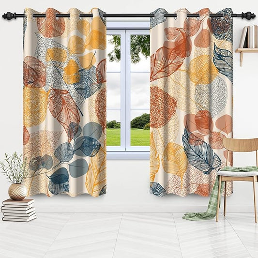Boho Leaves Window Curtains Mid Century Eucalyptus Leaves Modern Abstract Art Curtain Drapes Kitchen Curtains Window Treatment Sets Bedroom Living Room Home Decorations,42x96 inch,2 Panels