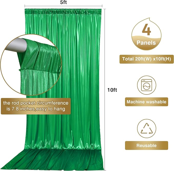 20ftx10ft Green Sequin Backdrop Curtain Panels for Parties, Wrinkle Free Glitter Photo Backdrop Drapes 4 Panels Shimmer Back Drop Cloth for Wedding Birthday Christmas Photography Background
