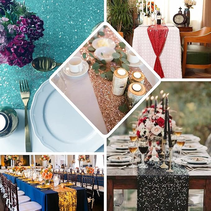 JYFLZQ Black Sequin Table Runners 12" x 108" Pack of 2 Sparkly Metallic Table Runner Glitter Sequin Runner for Table Birthday Party Event Decorations