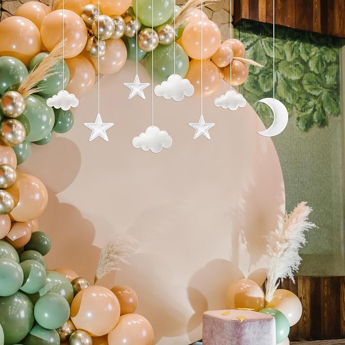Ayfjovs 8pcs 3D Hanging Cloud Set with Moon and Stars for Ceiling Decor, Felt Artificial Ceiling Clouds for Art Stage Wedding Nursery Children Room Party Baby Shower Cloud Props