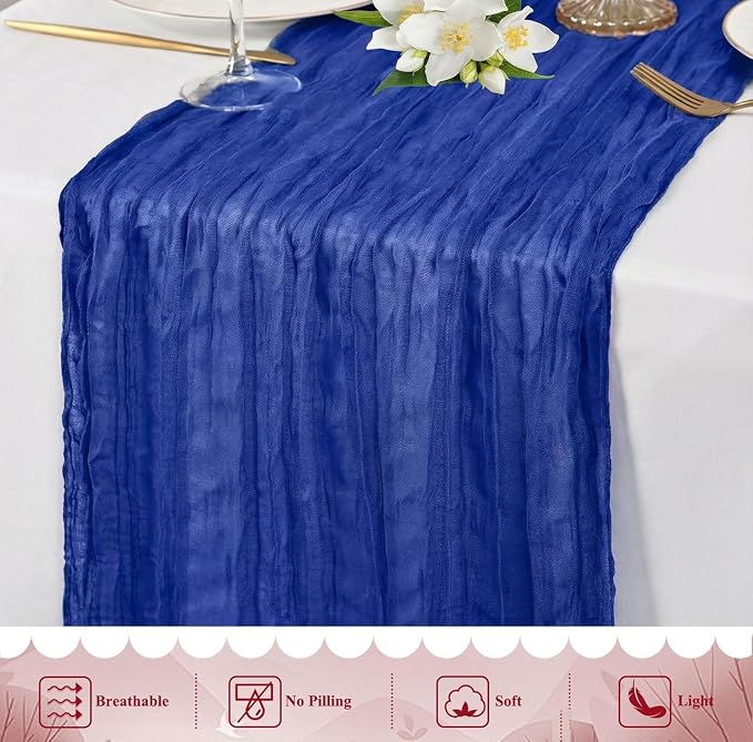 24 Pack Roal Blue Cheesecloth Table Runner 17"x108" Boho Gauze Fabric Table Runner Vintage Rustic Sheer Runners for Wedding Party Bridal Baby Shower Table Decorations