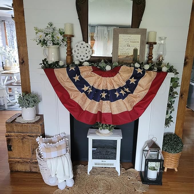 Bradford Vintage Bunting Flag 3X6 ft for Outdoor 250th Anniversary, Tea Staind American US Flag Buntings for Outside Patriotic 6 FT USA Pleated Fan with 3 Brass Grommets for 4th of July Memorial Day Decorations