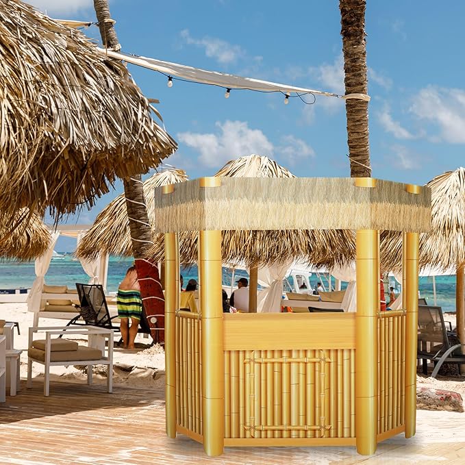 Threehoney 6.4ft 3D Luau Island Tiki Bar Cardboard Cutout Stand up Life Size Summer Hawaii Theme Party Decorations Backdrop Photo Prop Tiki Bar Stand up for Luau Beach Party Decoration Supply
