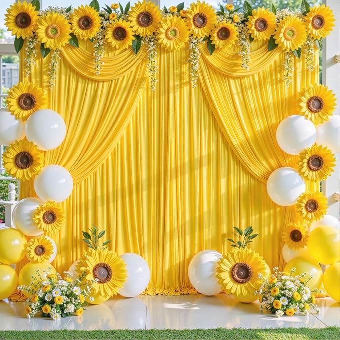 10 Panels Yellow Backdrop Curtains for Wedding Party Wrinkle Free Backdrops Curtain Drapes Fabric Decorations Photo Back Drop Cloth for Baby Shower Photography Stage Reception 50ft(W) x 12ft(H)