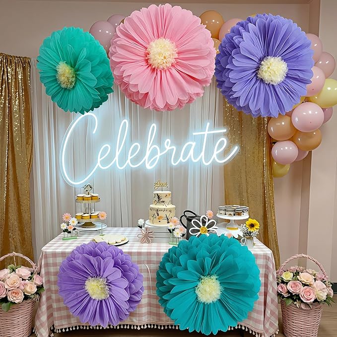 Chunful 5 Pcs 30'' 24'' Gaint Pastel Tissue Paper Flowers Decoration Large Hanging Tissue Paper Pom Poms Decor for Pastel Birthday Bachelorette Wedding Baby Shower Bridal Shower Easter Party Decor