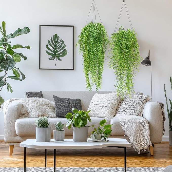 Daifunli 12 Pcs Artificial Hanging Plants Fake Hanging Ferns Plastic Fake Plant for Wall Room Garden Garland Indoor Outdoor Decor No Basket (Mandala, Willows, Fuchsia, String of Pearls)
