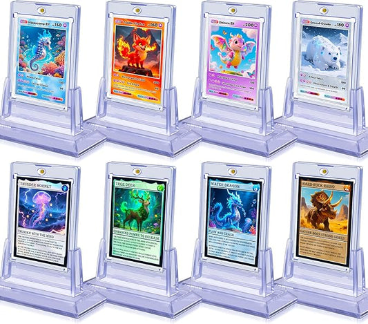 8Pcs Magnetic Card Holders for Trading Card, Baseball Card Protectors with 8 Stands, 35pt Acrylic Hard Card Sleeves Case for Sports Cards, Game Cards, Standard Cards Storage and Display