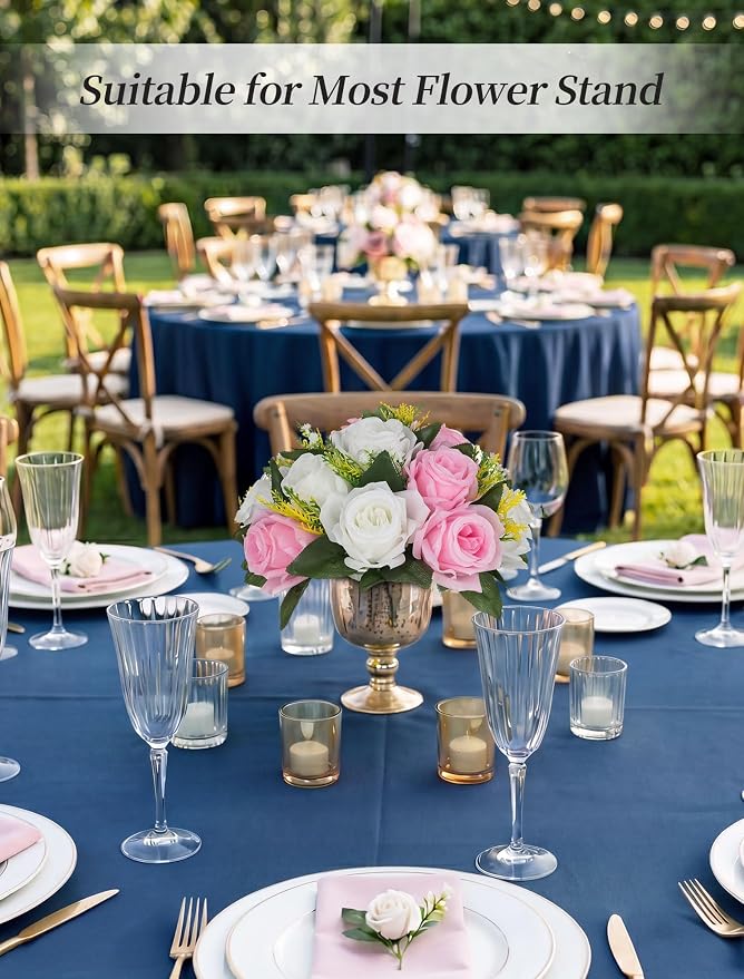 BLOSMON Flower Balls Rose Centerpieces: 2 Pcs 9.5 Inch Pink Fake Flowers | Artificial Floral Arrangements for Home Table - Fuax Silk Flower Bouquet with Base for Wedding Party DIY Decorations