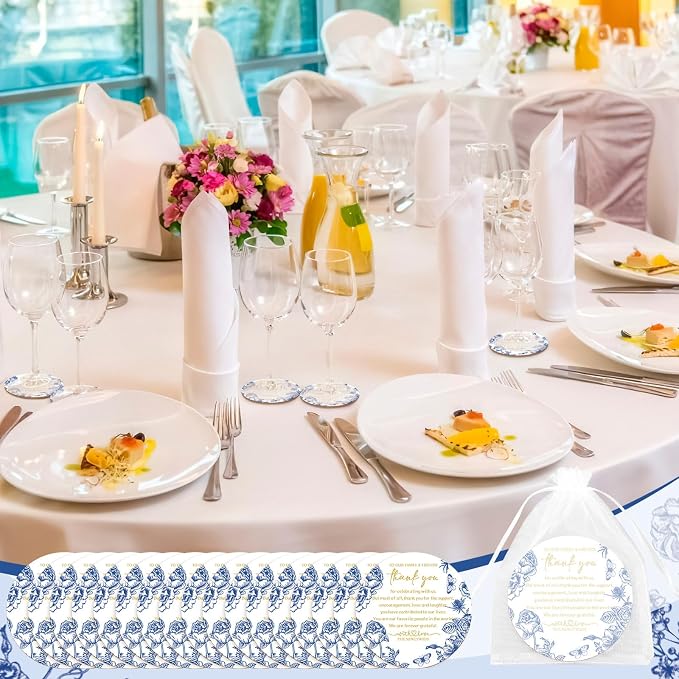 Hushee 200 Pcs Wedding Favors for Guests Blue White Floral Cork Coasters Bulk Bridal Shower Thank You Gifts Chinoiserie Wedding Souvenirs for Guests Blue Floral Engagement Bachelorette Party Supplies