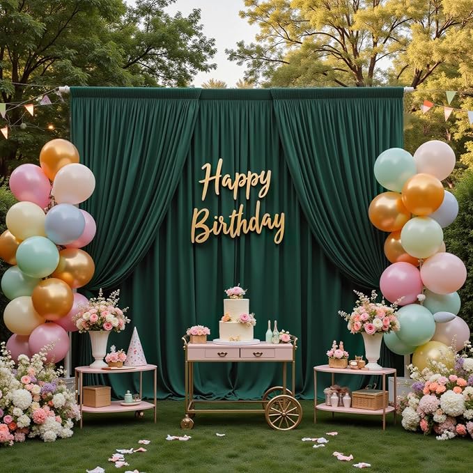 Gallety 10FT x 10F Blackish Green Backdrop Curtain for Party, Polyester Wedding Backdrop Drapes,Photo Background Curtain for Natural Themed Banquets,Photography,Graduation Decor