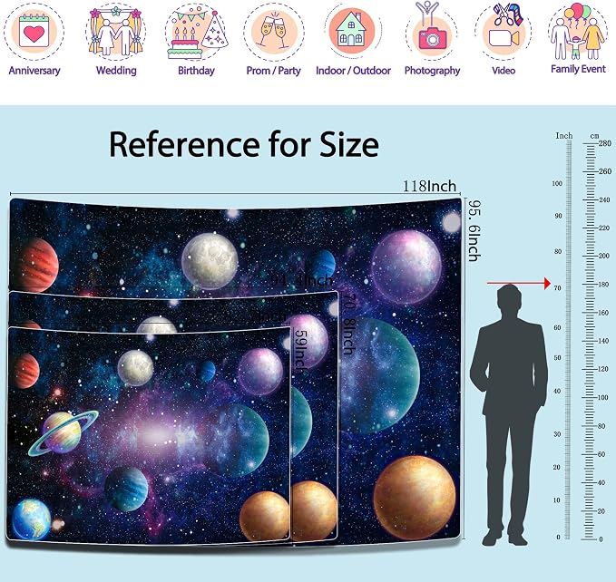 Outer Space Backdrop Starry Galaxy Birthday Party | 95.6 x 70.8 in, Polyester, Outer Space Theme, Lightweight, Reusable, Washable, Birthday Decor, Photo Backdrop