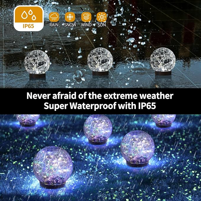 JKIMK Solar Globe Lights Outdoor Waterproof-Solar Balls Garden-Cracked Glass Ball Solar Lights Outdoor-Solar Orbs Outside-Outdoor Decorations Patio & Yard Lawn Backyard Decor