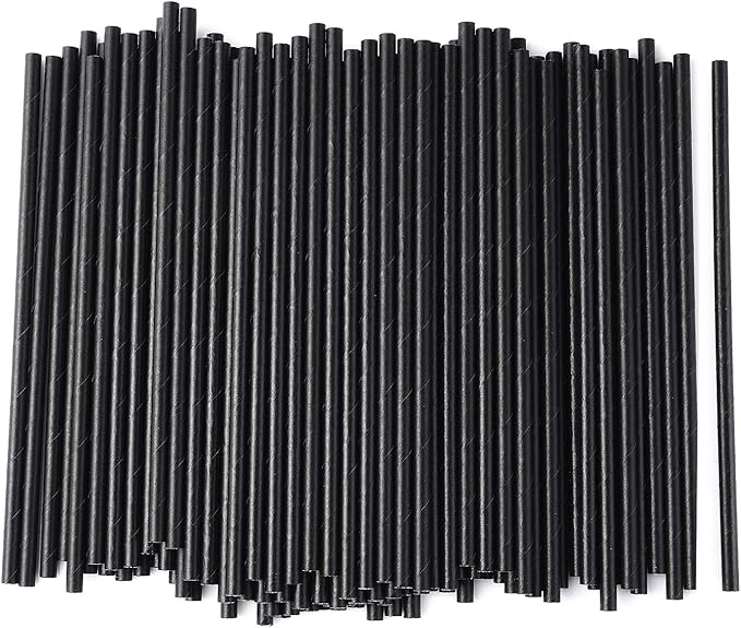ALINK 100 Black Paper Straws, Biodegradable Disposable Drinking Straws Bulk for Halloween Party Supplies, Birthday, Wedding, Bridal/Baby Shower and Holiday Celebrations