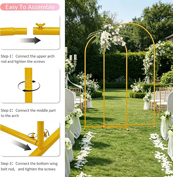 Vincidern 2pcs Metal Wedding Arch Backdrop Stand 6.6FT, 5.9FT, Party Arch Stand, Balloon Arch Backdrop for Wedding Ceremony, Baby Shower, Birthday Party, Bridal Shower, Graduation Evrnts Decor, Gold