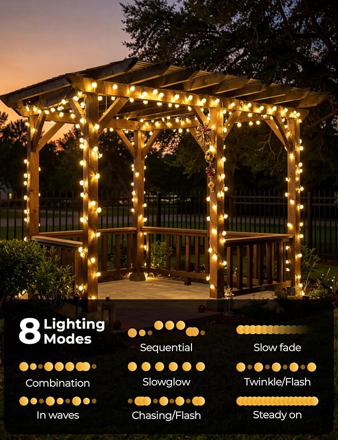 Brightown 50 LED Warm White Solar Flower String Lights Outdoor, IP65 Waterproof Fairy Lights, 8 Modes Solar Christmas Lights Outdoor for Garden Fence Yard Lawn Tree Wedding Party