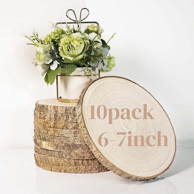 Wood Slices for Centerpieces 10 Pcs Natural Wood Rounds 6-7 Inch for Wedding Table Decor Rustic Centerpiece Base