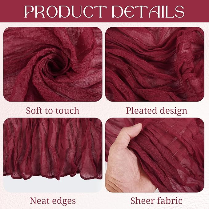 8 Pack Cheesecloth Boho Gauze 35120 Inch Rustic Romantic Long Table Runner for Wedding Party Bridal Shower Thanksgiving Christmas Decoration (Burgundy)