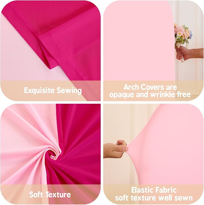 Pink and Hot Pink Arch Cover 7.2FT 6FT Wedding Arch Backdrop Covers Set of 2 Stretchy Spandex Balloon Arch Backdrop for Baby Bridal Shower Birthday Graduation Party Decor Banquet Photo Background