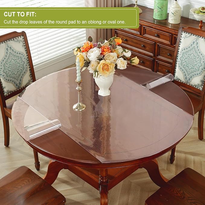 OstepDecor Clear Round Table Protector 46 Inch Thick Clear Table Cover Protector Round, Plastic Waterproof PVC Tablecloth, Vinyl Circle Table Top Protector for Dining Room, Coffee Tabletop
