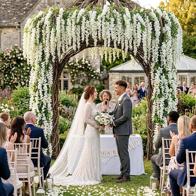 Artificial Wisteria Hanging Flowers Fake Wisteria Flower Garland Silk Vines Rattan Decor for Home Wedding Arch Wall Garden Greenery Bedroom Outdoor Office Party Decoration (48, White)