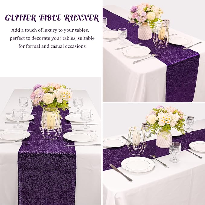 6 Pack Purple Sequin Table Runner 12" x 72" Sparkle Table Runner for Baby Bridal Shower Wedding Birthday Party Table Decor (Purple)