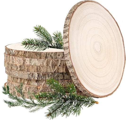 Wood Slices Unfinished 8 Pcs Wood Rounds 8-9 Inches Wood Slices for Centerpieces,Tables,Crafts,Wedding Party Holiday Decor DIY Projects